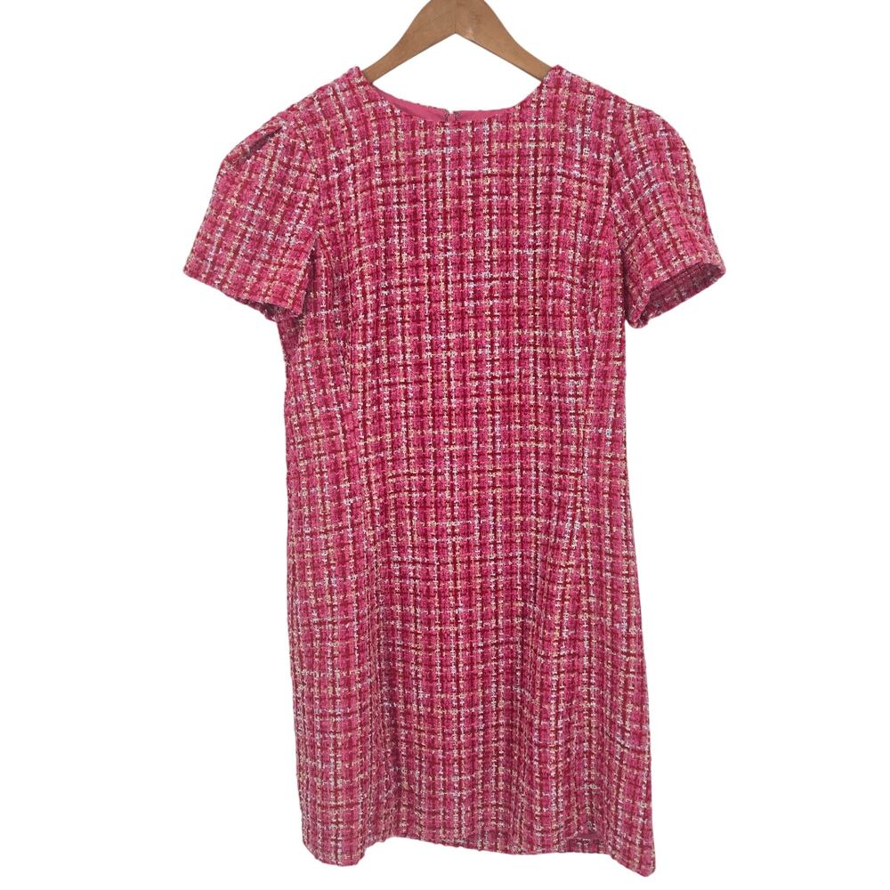 Pink tweed dress short sleeve knee length Ann Taylor size 8 sheath puff shoulder